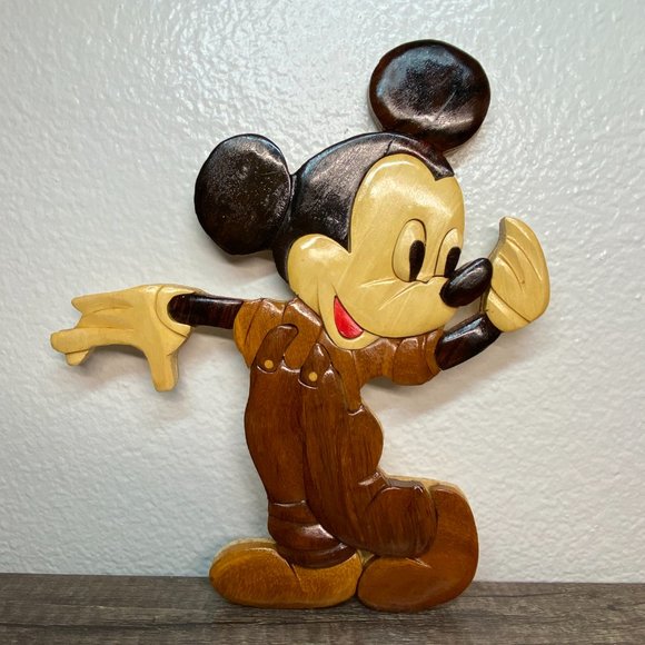 Vintage Disney Mickey N Minnie Mouse Hello Wall Hanging Wood Art Sculpture - Picture 9 of 12